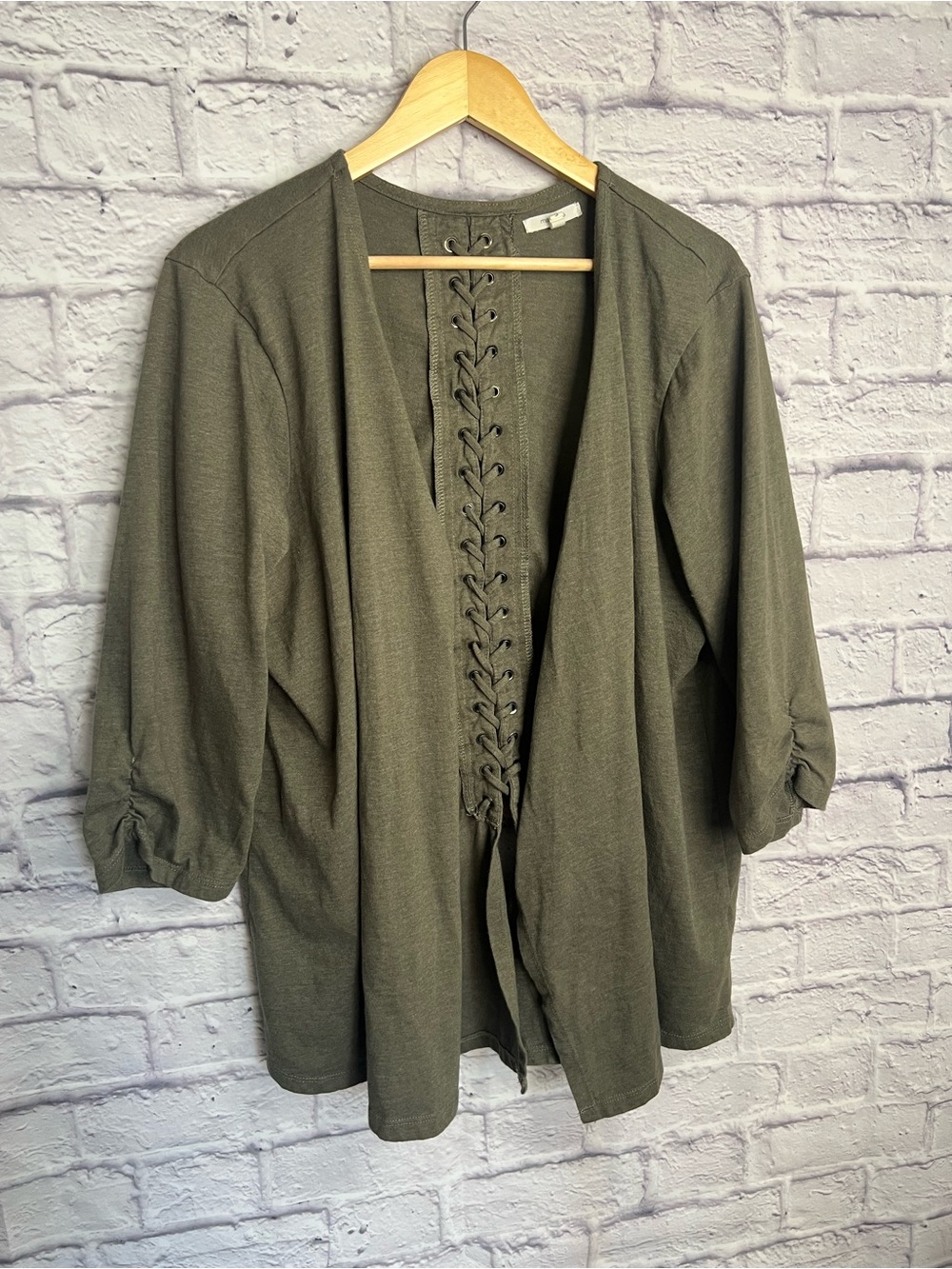 Maurices Olive Green Lace-Up Back Cardigan – Plus Size 3 (3X)